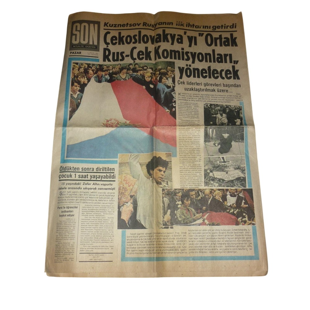 Vintage 1968 SON Newspaper Turkish Prague Spring Soviet Invasion Czechoslovakia